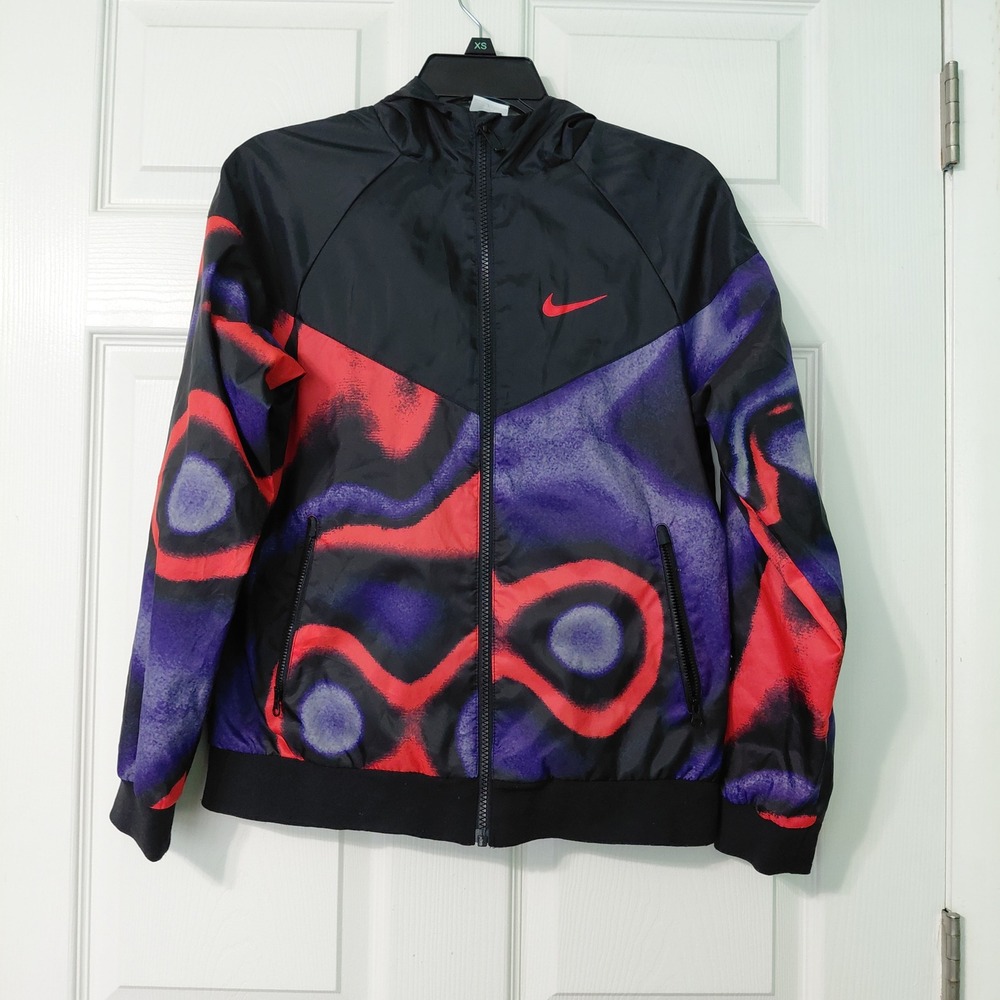 Nike Air Windrunner Kids Youth Large Black Purple Red Abstract Print Jacket